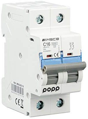 POPP® Interruptor Automático Magnetotérmico industrial CURVA C 1P 2P 3P + 6A 10A 16A 20A 25A 32A 40A 50A 63A … (2P, 16A)
