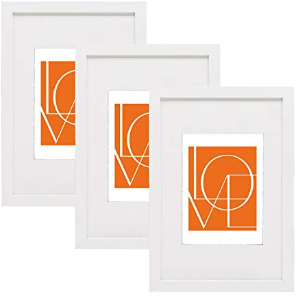 WOLTU Bilderrahmen 21x29,7 cm A4, Fotorahmen zum vertikalen oder horizontalen Aufhängen/Aufstellen, Holzrahmen mit Passepartout, Set of 3 Posterrahmen Collage Wanddeko, Weiß