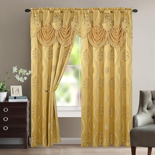 Elegant Comfort Aurora Vorhang-Set mit Volant, Jacquard-Look, 137,2 x 213,4 cm, goldfarben, 2 Stück