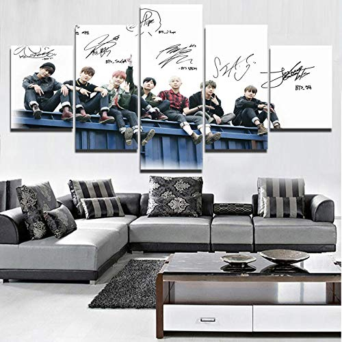 13Tdfc 5 Teilig Leinwand Wanddeko Große BTS Malerei Leinwanddrucke Kreatives Geschenk 5 Stück Leinwand Bilder Moderne Wandbilder XXL Wohnzimmer Wohnkultur 150X80Cm Rahmen