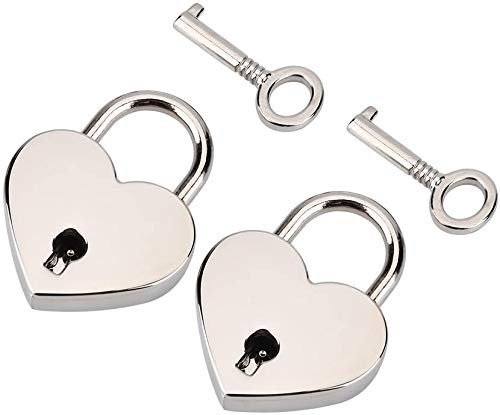 2PCS Mini Herz Schloss, Herzförmiges Vorhängeschloss aus Metall, Kleines Liebesschloss mit Schlüssel für Schmuckschatulle, Aufbewahrungsbox, Tagebuch, Buchgepäck, Silber