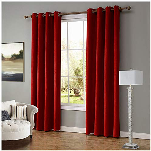 DAIHAN Verdunkelungsvorhang Kinderzimmer - Thermogardine Ösenvorhang Thermo Vorhang Blickdicht Schlaufenschal 2er Set Gardinen für Schlafzimmer Wohnzimmer,Rot,140x220cm(55x86)(2er Set)