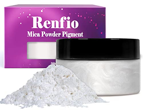 Renfio 100g Mica Powder Pigment, Metallic Natural Dye Mineral Pearl Shimmer Epoxy Harz Farbstoff zum Bemalen Seifenherstellung Slime Badebomben 3,5 Oz - Perlweiss