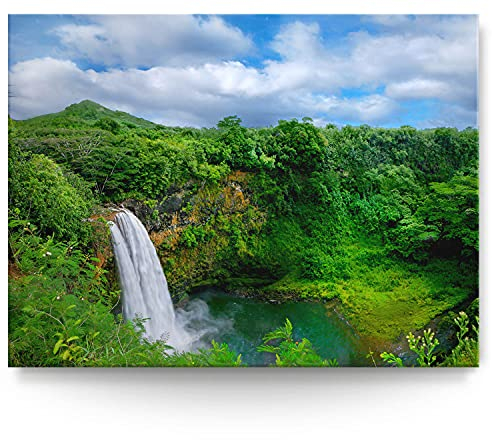 BilderKing Wandbild Wasserfall Hawaii - 200cm x 150cm Leinwand auf 4cm Keilrahmen