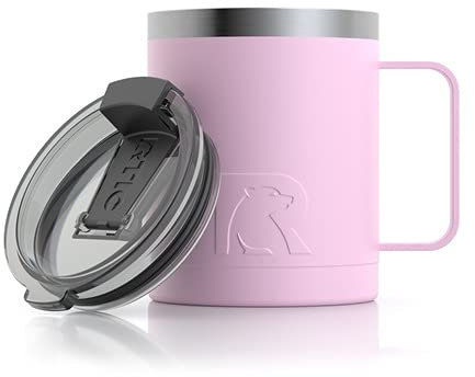 RTIC Kaffeebecher mit Henkel 340 ml Flamingo Tragbare Reise Thermo Camping Becher Vakuum Isoliert mit Deckel Edelstahl Schweißfest Hält heiß & kalt länger