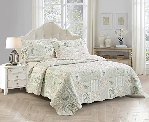 Brilliant Sunshine Parure de lit 3 pièces avec 2 taies d'oreiller, lavable et réversible, couvre-lit doux et léger, toutes saisons, lit king/california king, motif cupidon et roses, rose/gris