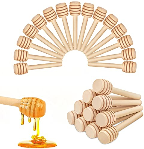 Kuyi 25 pcs Mini cuillères à Miel Tige D'agitation pour Le Miel Bâtons à Miel en Bois Bruine de Distribution de Pot pour Le Miel Le Sirop la Mélasse Dragées de Fête de Mariage