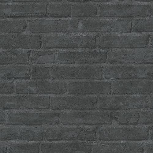 Papier peint élégant effet fausse brique | Tapisserie noire imitation brique style industriel | Papier peint intissé noir idéal bureau