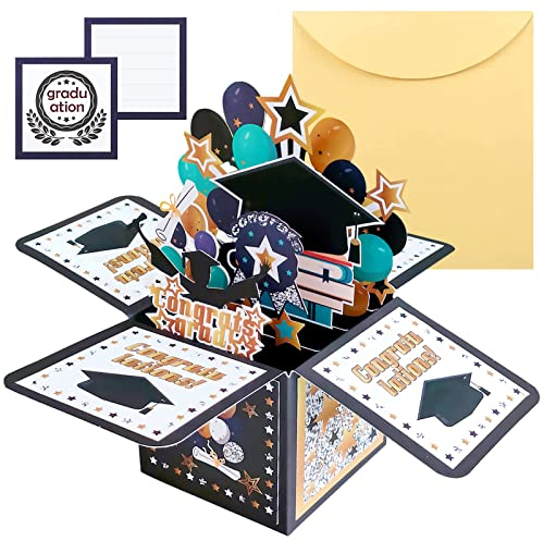 TOPJOWGA Glückwunschkarte Bestandene Pop Up Karte, Abschluss Pop Up 3D Grußkarten, Karte Prüfung Bestanden Bachelor Doktor Examen Abschluss 3D Pop Up Karte, Abschluss Klappkarte