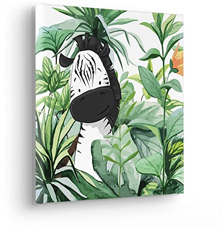 Komar Keilrahmenbild im Echtholzrahmen - Lost Zebra - Größe 30 x 30 cm - Wandbild, Kunstdruck, Wanddekoration, Design, Wohnzimmer, Schlafzimmer