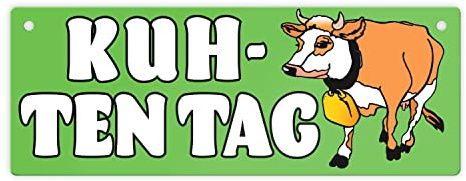 Kuh-ten Tag Metallschild L in 10,5x28cm in grün mit Kuh zum Thema Bauernhof