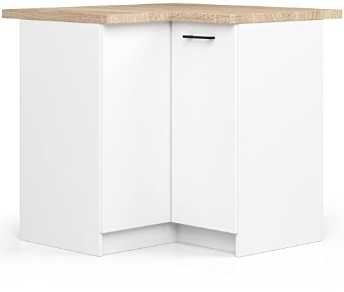 3E 3xE living.com Küchenmöbel EDERSEN, Eckunterschrank mit 2 Tür mit Küchenarbeitsplatte in weiß & Sonoma (B:90cm H:85cm T:46cm) mehr Teile zum Auswahl