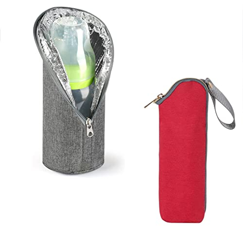 CAOJIN Baby Flaschentasche Isoliertasche, 2PCS Isolierte Baby-Flaschentasche Wärme und Kältehaltung mit Aufhängeband, Warmem Futter Tragbare Babyflasche Isoliertasche