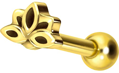 PIERCINGLINE Titan Ohrpiercing mit Gewinde LOTUSBLÜTE Blume Blüte Piercing Ohr Helix Tragus Lobe Goldfarben 6 mm