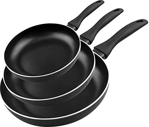 TIENDA EURASIA - Juego de Sartenes Antiadherentes, Pack de 3 Sartenes Todo Tipo Superficies, Sartenes Induccion en 3 Tamaños, Mango Tacto Silicona con Sistema Antiaflojamiento (ø18 cm, ø22 cm, ø24 cm)