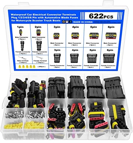 Faankiton 622Stk Auto Wasserdichter Steckverbinder, Kabel Schnellverbinder Stecker, Wasserdicht Schnellverbinder, 1/2/3/4/5/6 Polig KFZ Stecker, Auto Schnellverbinder für Motorrad Roller Boote LKW