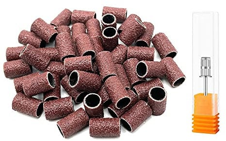 LICQIC 50 Pcs 80# Nail Drill Sanding Bands, Grit Nail Files for 3/32 Shank Inch Nail Drill Bits for Electric Nail Files Nail Drill Machine, to Polish Art Acrylic Gel Fake Nails, Brown