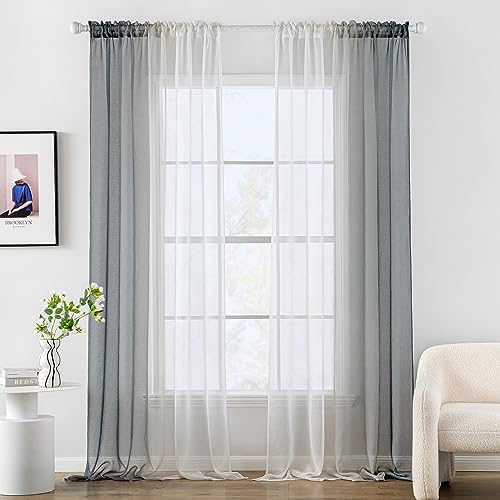 MIULEE Gardine Vorhänge Grau Transparente Wohnzimmer Modern Gardine Zweifarbiger Schiebevorhänge Vorhänge Gardinenschals Schlafzimmer 2er Set 140x245cm