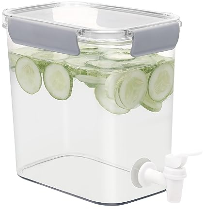 Winter Shore 3.5L Beverage Dispenser with Tap - Refrigerator Drink Dispenser with Lid & Faucet - Food-Grade Plastic Water Container for Fridge - for Lemonade, Cold Juice, Infused Coolers, Iced Tea
