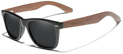 KINGSEVEN Neue schwarze Walnuss-Sonnenbrille, Holz, polarisierte Sonnenbrille, Herrenbrille, handgefertigt, UV400-Schutz, Brillen, Retro-Lederbox (Schwarz)
