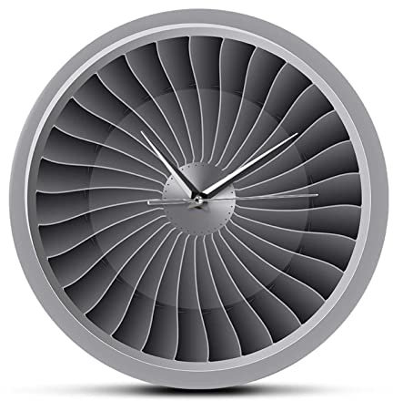 Wall Clock, for Living Room Decor Jet Engine Turbine Fan Aircraft Modern Wall Art Clock Aviation Home Decor Jet Artwork Pilot Gift/Grey/12 inch Decoration
