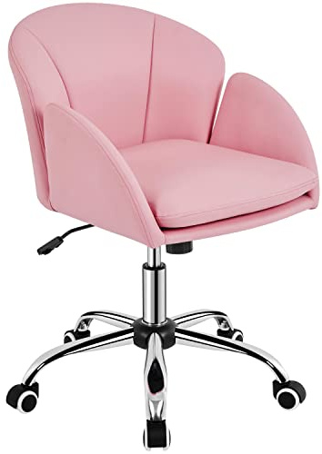 Abician Chaise de Bureau Design Fleur en Velours Hauteur Réglable Siège de Coiffeuse avec Dossier Arrondi Inclinable pour Chambre Bibliothèque Rose Simple