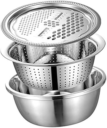 Colador de drenaje de cocina 3 en 1 de acero inoxidable con rallador de verduras redondo