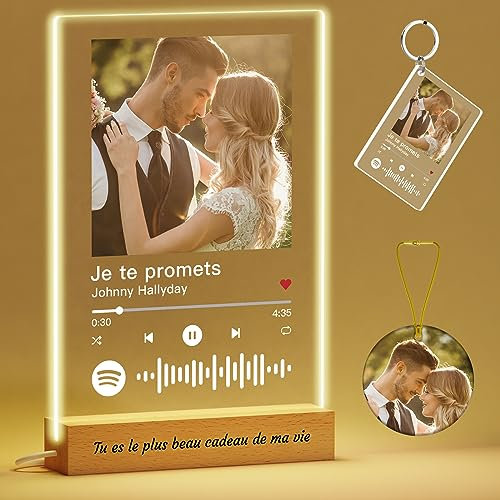 Voryusmer Plaque Spotify Personnalisée - Lampe Personnalisée avec Photo, Cadre Photo Personnalisé, Cadeau Couple Anniversaire Noël