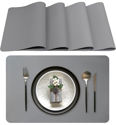 Lumaca Tischsets Abwaschbar, Set mit 4 Platzsets Abwaschbar,Tischset Hitzebeständig, rutschfest, für Küchentisch und Restaurants,Grau