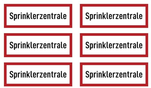 Aufkleber: 52x148 mm, 6 Stück - Sprinklerzentrale - Brandschutzzeichen - Hinweisschild auf Brandschutzeinrichtung und Einsatzhinweise - DIN 4066 - D1