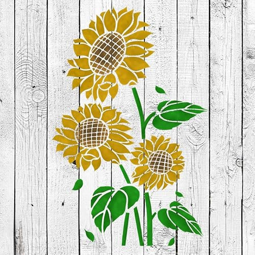 Pochoir trio de tournesols (30,5 x 40,6 cm) Pochoir pour Peinture Murale, Murs, Sols, Bois, Meubles, Toile, Grand Motif Floral