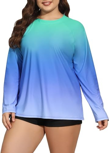 Halcurt Schwimmshirt Damen Übergröße Langarm Rash Guard UPF 50+ Sonnenschutz Badeshirt UV Shirt Schnell Trocknender Bademode 3X