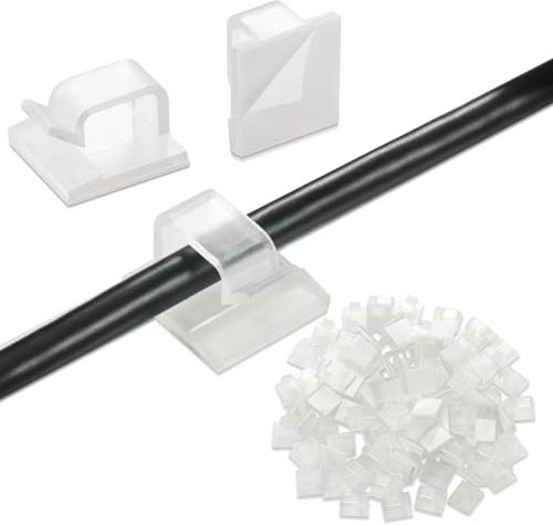 Hejo 100 PCS Clear Cable Clips, Self-Adhesive Wire Clips, Cable Hook, Cable Tidy Clips for Cable Management, Fairy Lights