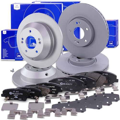 ATE Bremsenset inkl. Bremsscheiben vorne + hinten und Bremsbeläge vorne + hinten Kompatibel mit HYUNDAI GRAND SANTA FÉ, SANTA FÉ 2 (CM), SANTA FÉ 3 (DM, DMA), KIA SORENTO 2 (XM)