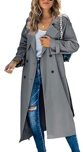 GOZYLA Zweireihiger Duster Trenchcoat für Damen Schmaler Maxi Langmantel in Voller Länge Geeignet für Frühlings und Herbstkleidung (Color : Dark gray, Size : M)