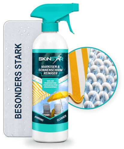 SkinStar Markisen & Sonnenschirm Reiniger 500ml Markisenreiniger | Entfernt Vogelkot, Fett und Ölrückstände aus Markisenstoff und Schirm, milde Tiefenreinigung, frischt die Farben auf