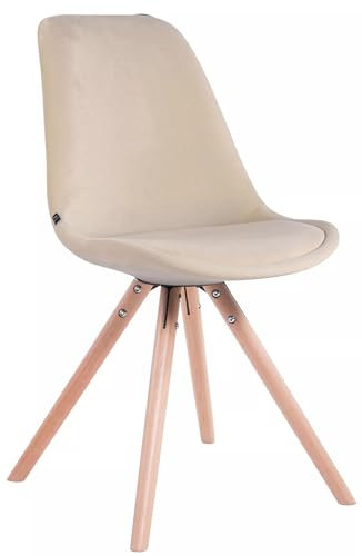 In And OutdoorMatch Besucherstuhl Vida - Esszimmerstuhl - Creme Velours - Holzbeine - 1er Set - Sitzhöhe 48 cm - Deluxe