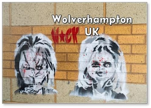 Wolverhampton, Kühlschrankmagnet im britischen Banksy-Stil, Schwarz und Schablone, Graffiti oder Street Art