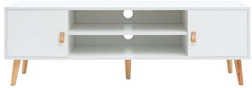 Miroytengo Anzio Mueble TV con 2 Puertas, 1 Estante y Patas de Madera de Pino Blanco Mate, Fabricado en Melamina 140 cm