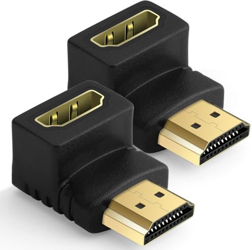 AXFEE 2 Piezas Adaptador HDMI Macho a HDMI Hembra, HDMI Adaptador en Soporte 8K/4K UHD, Macho a Hembra 90 Grados, Alargador hdmi para Laptops, Tablets, Camcorders, Monitors and TV