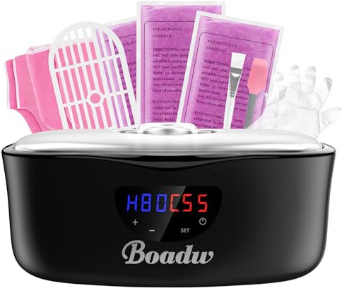 Boadw Bagno di paraffina per mani e piedi, 4000 ml di paraffina per bagno di paraffina secca e ruvida, con cera di paraffina da 900 g e accessori, ottimo regalo per spa nero