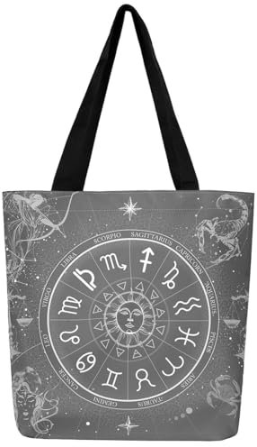 Homewish Zwölf Konstellationen Tote Bag für Frauen, Boho Sun Schulter Handtasche Mit Tasche, Exotische Boho Zodiac Wiederverwendbare Tasche Zum Einkaufen, Lebensmittel, Fitnessstudio, Geschenke