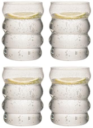 Zoha Wave Gläser Set | Design Stripe Glass | Trinkgläser Cocktail gläser Eiskaffeegläser Wasser Tee Saft Kaffee | Spülmaschinengeeignet | 330 ml (4er Set)