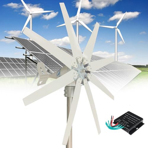 Fablestoryem Kit di Generatore Eolico Generatore 14000W,con Controllo di Ricarica MPPT a Trifase 8 Pale,Uso nella Ricarica per Il Monitoraggio Domestico,Camper,Barche e Altro Uso Domestico,220V