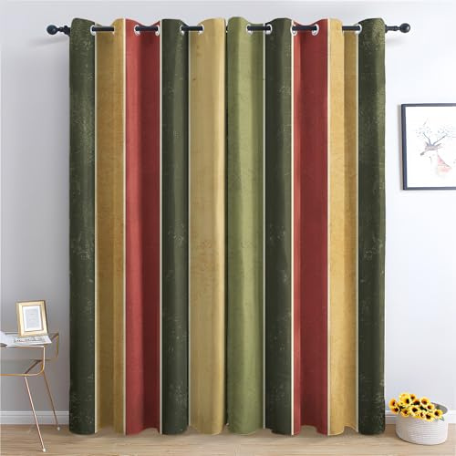 SZLYZM Vorhänge Gestreift Rustikal, Verdunkelungsvorhang 2er Set - Vorhang Blickdicht Bunt Vintage Muster, Thermovorhang für Deko Wohnzimmer Schlafzimmer, Gardinen mit Ösen 137x117 cm (HxB) (Kl-&51)