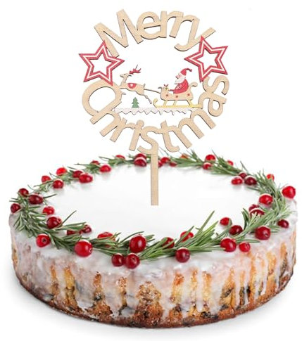 DazzJoy Weihnachten Tortendeko Holz, Frohe Cake Topper, Kuchen Topper, Merry Christmas Cupcake Topper, Kuchen Deko Weihnachtsfeier Dekoration Größe 10x15cm