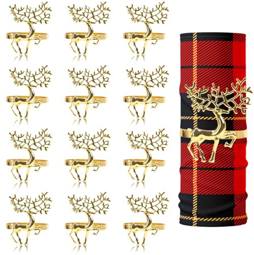 12 Stück Weihnachten Rentier Serviettenringe, Serviettenringe Gold, Weihnachten Napkin Rings, Servietten Ring, Tischdeko fur Weihnachten, Hochzeit, Party-Abendessen, Thanksgiving