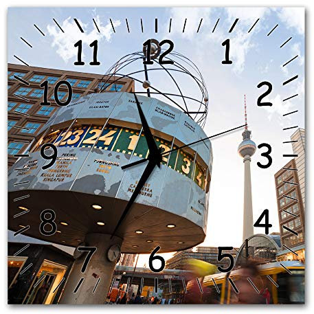 BM Funk Quarz Wanduhr Funkwanduhr Funkwanduhren Funkuhr Funkuhren kein Ticken lautlos geräuschlos leise modern ohne Tickgeräusche groß XXL Wohnzimmer Küche Berlin Weltzeituhr 9310-1a SZ