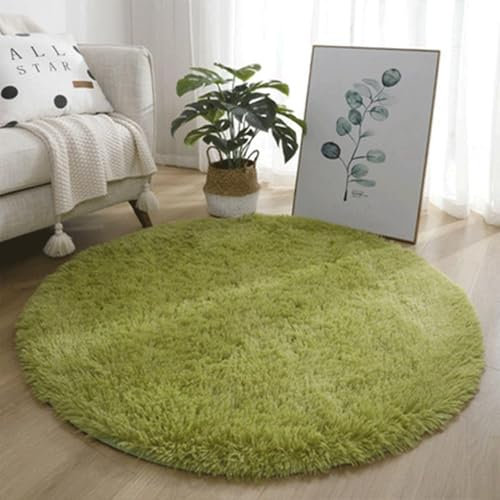Generisch Teppich Rund Wohnzimmerm, Hochflor Flauschig Modernes Weicher Teppich für Schlafzimmer Oder Kinderzimmer, Shaggy Bettvorleger Indoor Outdoor Carpet, rutschfest Matte,Grün,200cm