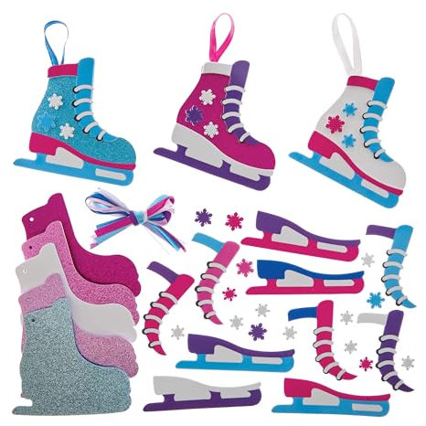 Baker Ross FN326 Schlittschuh-Dekorationssets - 8er-Pack, Weihnachtsbasteleien für Kinder, Weihnachtsdekorationen